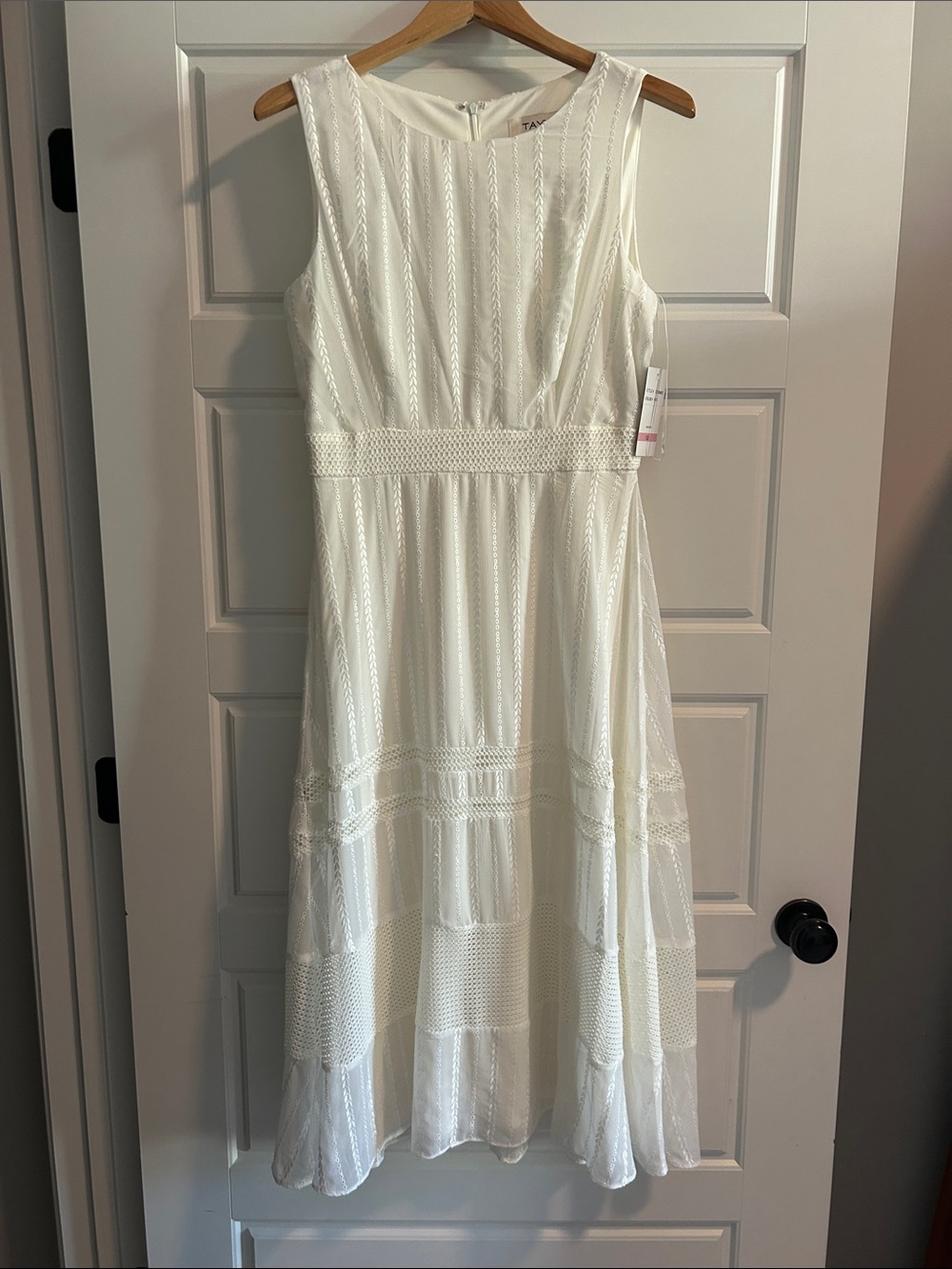 Taylor Ivory Sleeveless Midi Dress with Lace Insets